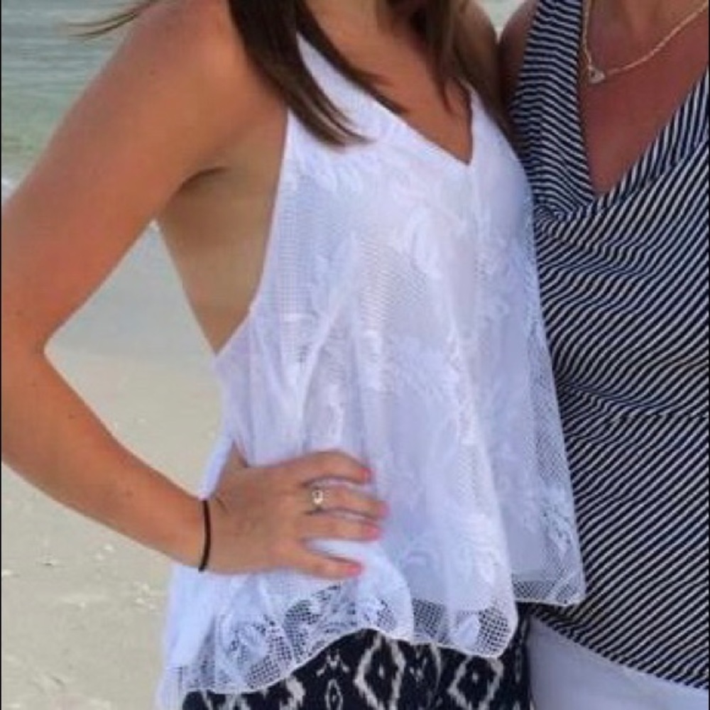 White and lace backless halter top blouse